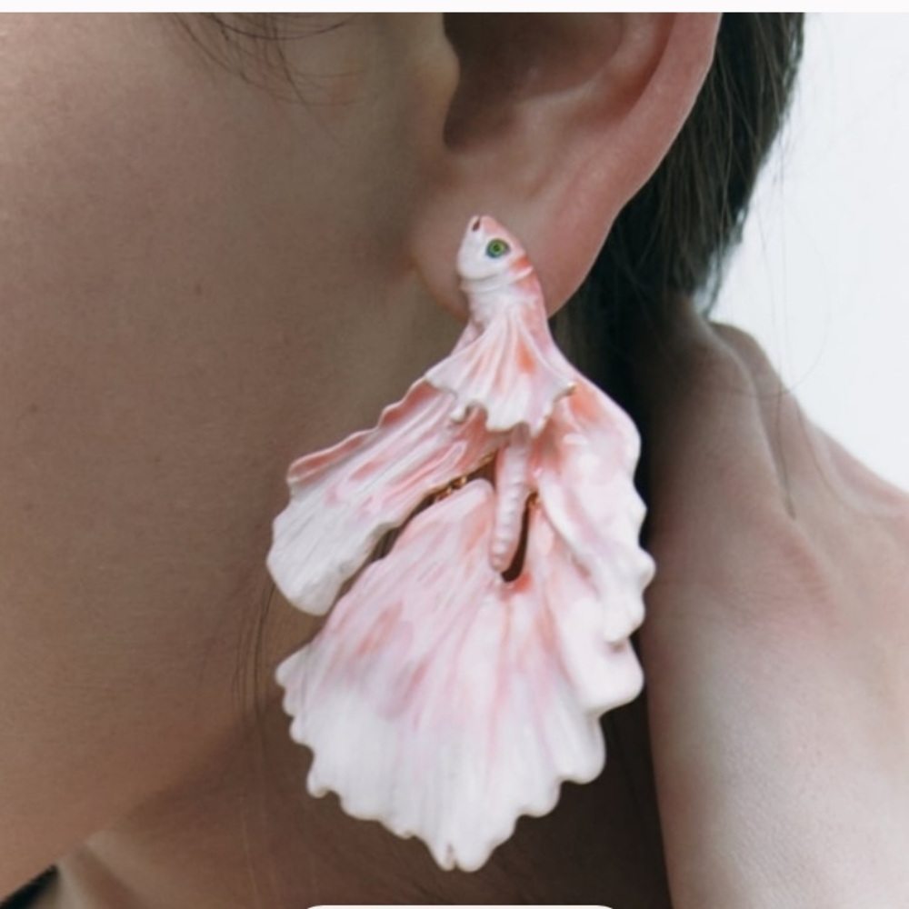 Zara Limited Edition Pink Fish Earrings NWT Goldfish Koi